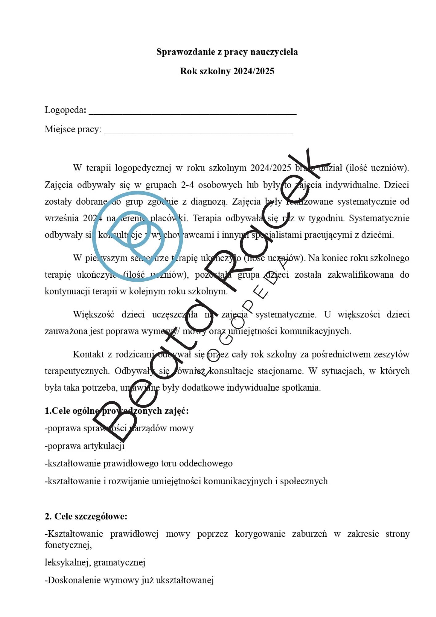 1. PODSUMOWANIE PRACY LOGOPEDY 2024-2025